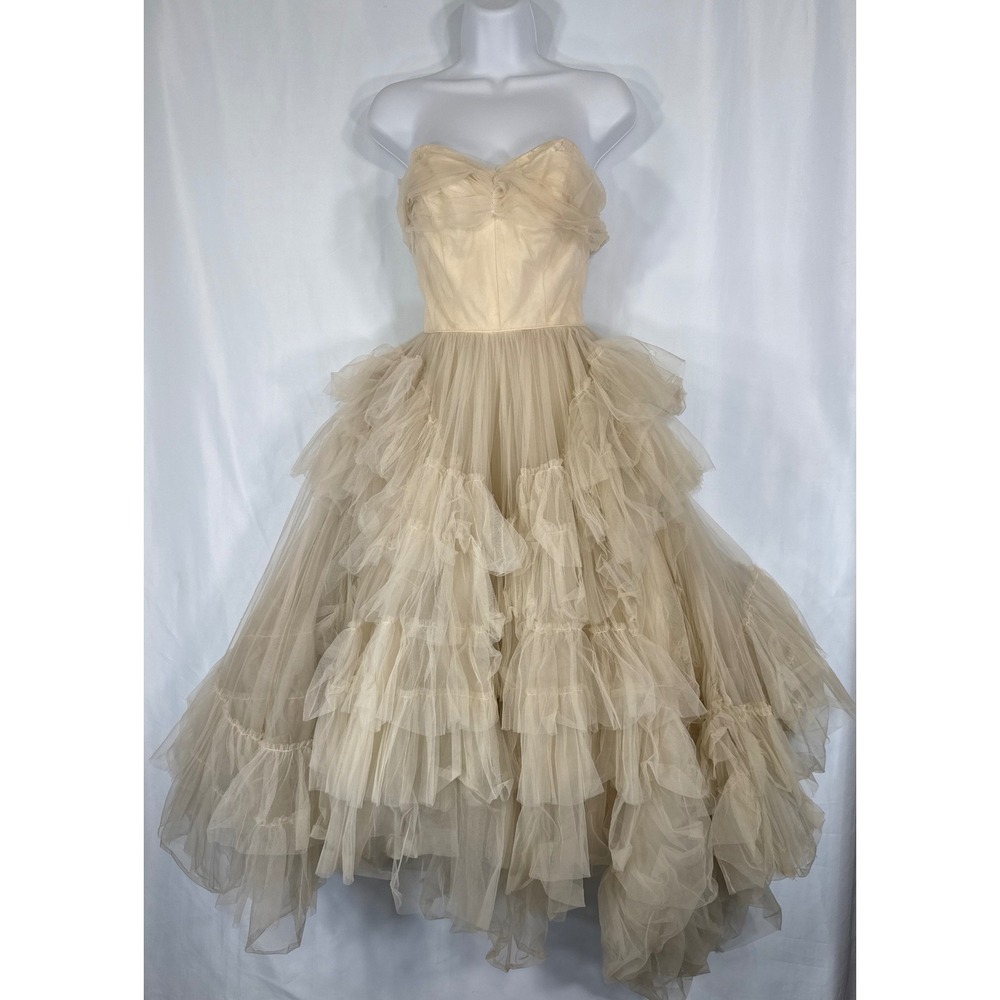 VTG Clifton Wilhite Dallas Tulle Ruffle Ball Gown PROJECT Dress Zombie Bride XXS